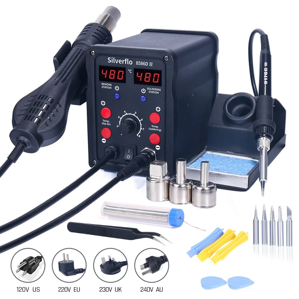 Smd Rework Station Hot Air Soldering 2 In 1 - Паяльная станция Silverflo 8586D 2 в