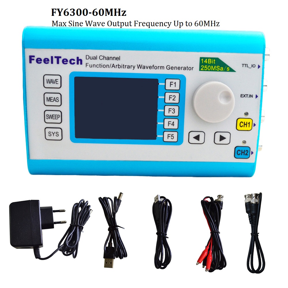 Функция FY6300, генератор сигн – обзор и цена Dual Channel Arbitrary Waveform Function Generator 60Mhz